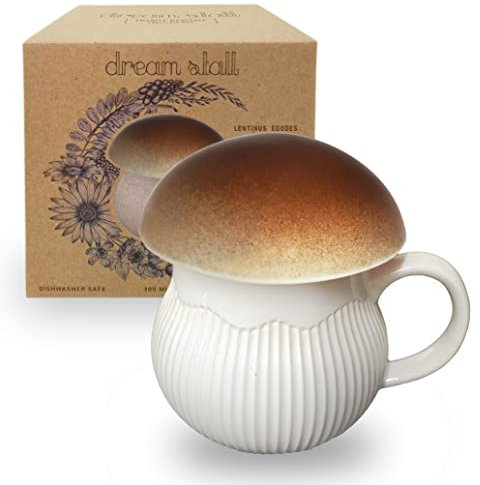 Dreamstall Pilzbecher mit Deckel Steingut Kaffeetasse mit dekorativer Geschenkbox (braun), Cottagecore Aesthetics
