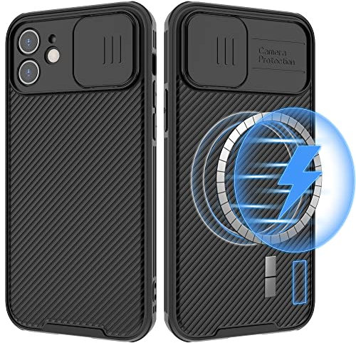 Hitaoyou iPhone 12 Case Magsafe, Slim Magnetic Case for iPhone 12 6.1 Black with Slide Lens Cover, Support Magsafe Charger