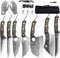 FULLHI Set di coltelli da cucina 13pcs Coltello da macellaio forgiato a mano con gadget da cucina Coltelli in acciaio ad alto tenore di carbonio 8pcs Coltello Chef per Campeggio, BBQ