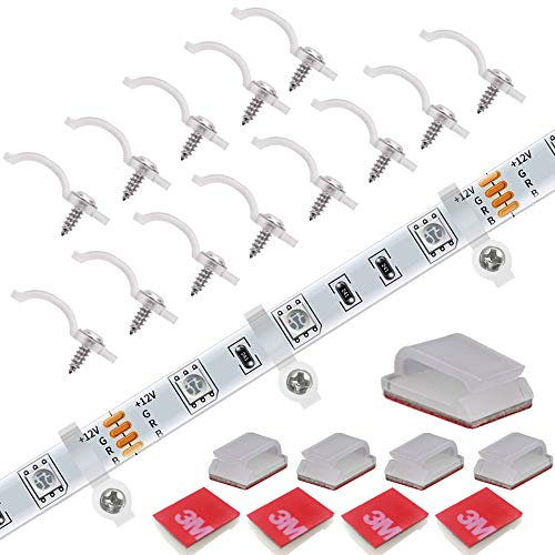 FSJEE 100 Stück LED Streifen Montageclips mit Schraube, 50 Stück Routing Kabelclips, Kabelhalter mit Starken Selbstklebenden Pads, Geeignet für die Befestigung von Netzkabel