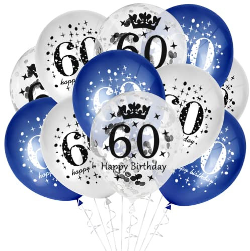 GoldRock Luftballons 60. Geburtstag Blau, 15 Stück Ballons für Mann und Frau, Deko Set Silber, 60 Jahre Dekoration