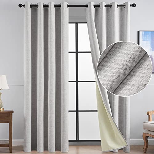 Topfinel Vorhang Blickdicht Gardinen mit Ösen 100% Verdunklungsvorhänge Leinen Vorhänge Grau 2er Set 140 x 240 cm Blackout Curtain Deko Wohnzimmer Schlafzimmer