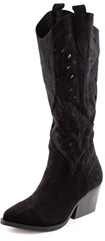 Toocool Stivali donna texani scamosciati traforati cowboy western X1126-05 [40,nero]