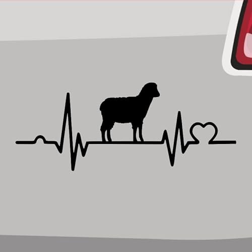 Generisch Herzschlag Schaf Aufkleber Sticker Liebe Bauernhof Gors Sheep Herz Wolle 14x5,5cm Farbe: Schwarz