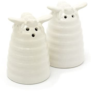 Carousel Home Ceramic Summer Bee Hive Shaped Salt And Pepper Pots | Bumble Bee Salt & Pepper Shakers | White Beehive Salt And Pepper Seasoning Set Bee Kitchen Decor