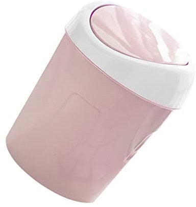 lmoikesz 3L Roll Cover Trash Can Plastic Household Office Rubbish Bin Portable Paper Organizer Wastebasket Container Accessories, Pink