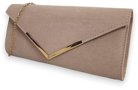 UShopUK Pochette in pelle scamosciata, tinta unita, da sposa, ballo di fine anno, matrimonio, serata,, Nude, medium