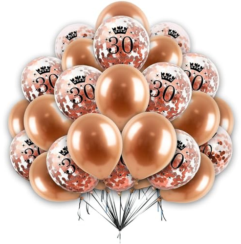 creative balloons Happy Birthday Balloons 30th Birhday Balloons 12 inch Rose Gold Age Confetti & Pearl Rose Gold Balloon Set 30th Birthday Decoration for Women Men 16pcs With 10 Meter Balloon Ribbon