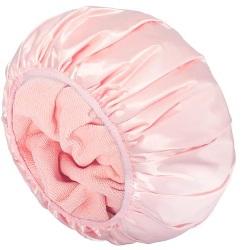 Aquior Shower Cap,Triple Layer Shower Cap for Women, Reusable Waterproof Bath Cap,Silky Satin Outer Layer Terry Lining, Extra Large for Women Long Hair(Pink)