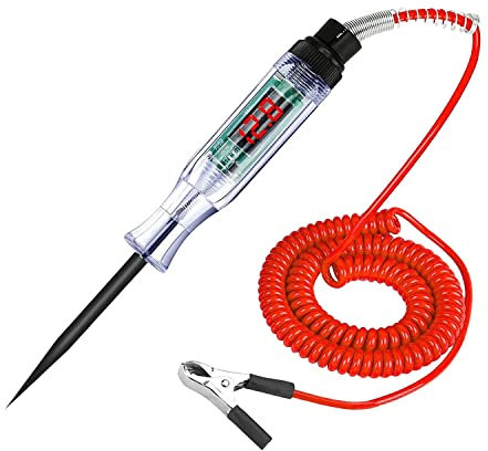 Penna per il test del circuito automatico, con display digitale, filo a molla esteso in ABS Electric Tester Pen con sonda lunga, Penna di prova dell'automobile con il morsetto del coccodrillo 6/12/24V