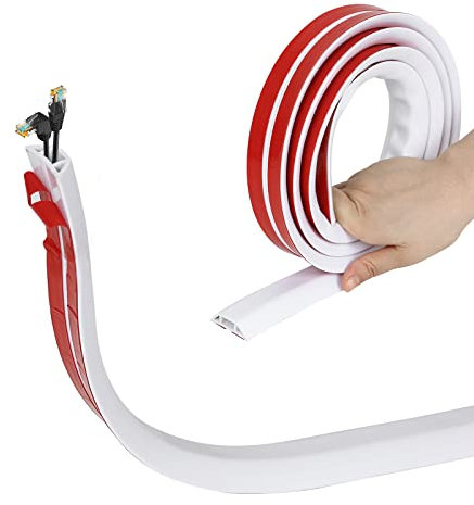 Kabelkanal Selbstklebend, PVC Flexibler Kabelschacht Trapezförmig Boden Kabelabdeckung Kabelschutz Kabelschacht für alle Netzkabel Haus, Büro, Lager (D40(40X11mm), Weiß, 5m)