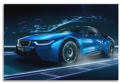 JONZA Sportwagen-Poster für BMW I8, luxuriöses Auto-Rennauto, dekoratives Gemälde, Leinwand, Wand- und Kunstbild, Familien-Schlafzimmer, Dekoration, 40 x 60 cm