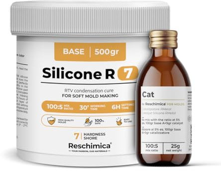 Gomma siliconica per Stampi Morbidissima R7, Ideale per Realizzare stampi in Silicone, inodore e facile da usare, 7 shore, DIY, silicone per stampi fai da te (500 gr)
