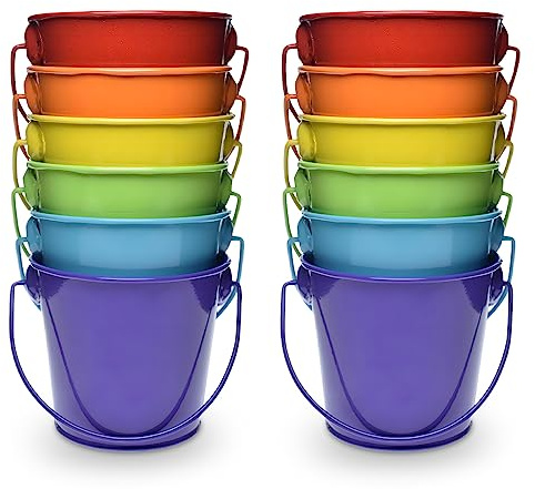 Verzinkte Mini-Blecheimer, 7,9 cm, 12 Stück, Regenbogenfarben, Metalleimer mit Griff, ideal für Partygeschenke, Brautpartys und Bastelprojekte (mehrfarbig, 7,9 cm)