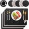 Platzsets Abwaschbar 6er Set, Tischsets Lederoptik Platzdeckchen Abwischbar Doppelseitiges Platzset mit Untersetzer für Küche, Haus, Restaurant, 43x30cm (Schwarz)
