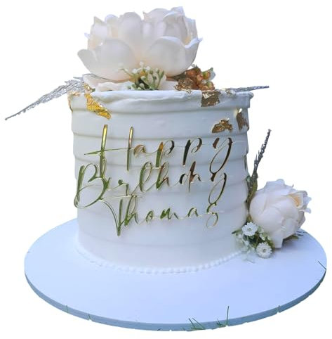 Happy Birthday Cake Charm with Name (MIRROR GOLD)