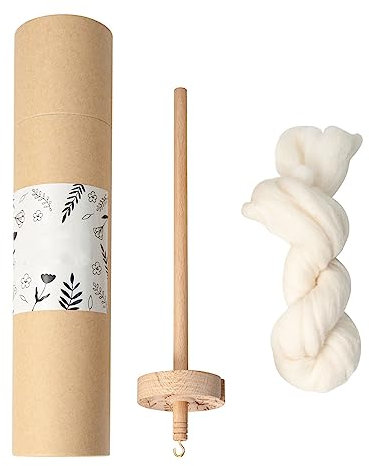 Drop Spindle Spinning Kit, Handwollspinnerei Starter Kit, Tropfen Spindel geschnitzt mit Papierrohr Veranstalter und Reine Wolle Streifen, Top Whorl Spin Holzspindel Spinnerei Zubehör