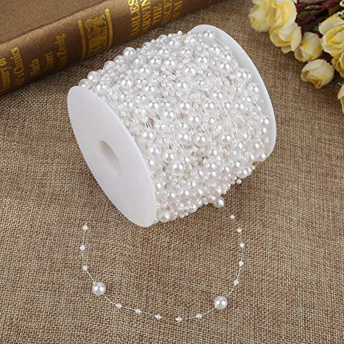 Pearl Wire Beads String, Grinding Pearl Wire Beads Garland String Create Your Own Beautiful and Elegant Pearl Garland with Grinding Pearls on Wire for Wedding Decoration (White)