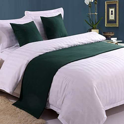 HLASMSPE Caminos de cama de color sólido, caminos de cama de lino, bufandas, decoración del hogar, ropa de cama de hotel, toalla de cama, dormitorio, protección de colcha, verde oscuro, 50 x 260 cm