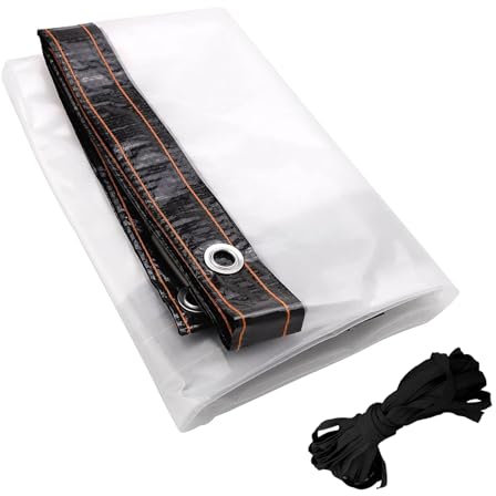 Neegaurd Telone trasparente con occhielli, 2 x 2,5 m, impermeabile, trasparente, in PE, resistente alle intemperie, per terrazze, balcone, gazebo, mobili da giardino, corda inclusa