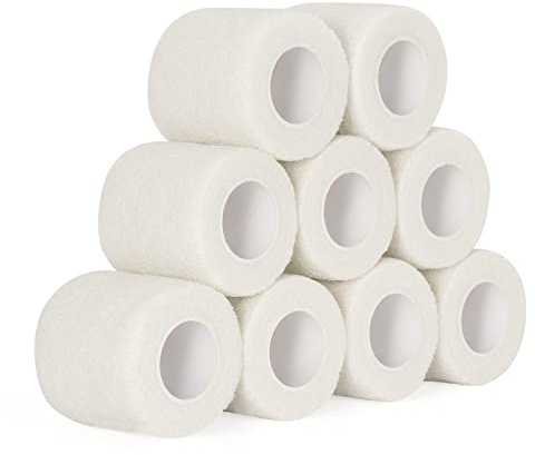 SEADESKY Self Adherent Cohesive Bandages 5cm x4.5m Sports Tape White 9 Roll | Self Adhesive Bandage Pet Vet Wrap Elastic Athletic Football Sock Tape for Sports Wrist Ankle Wrap Grip Tape Non-Woven