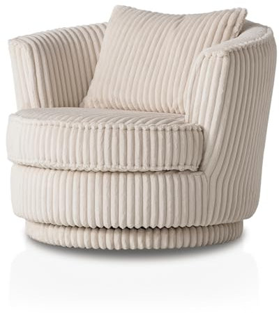 Furn.Design Sessel in beige/wollweiß Mega-Cord Drehsessel 360° drehbar inklusive Kissen Comfy (Wollweiß)