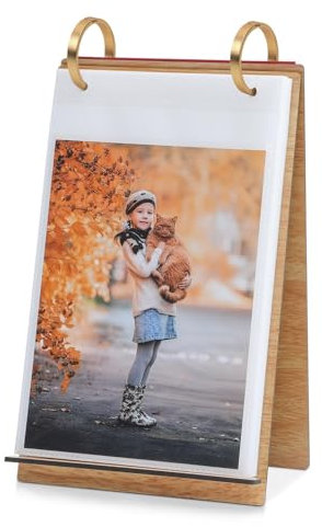 ZEEYUAN Kalender Einsteckalbum 13x18 Fotoalbum zum Einstecken Bilderrahmen zum Aufstehen Holz Einsteckalbum für 60 Bilder