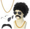 FGen 4 PCS Hippie Kostüm Zubehör, 70er 80er Jahre Outfit Perücke,Perücke herren,Herren sonnenbrille halskette bart,Funky Afro Perücke Schnurrbart, für 60er 70er 80er Cosplay, Mottoparty,Halloween