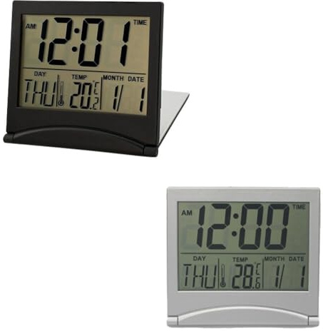 Magik US 2-4 Pack Digital Travel Alarm Clock Large Number Foldable LCD Compact Display (Black+White 2 Pack(1 Ea))