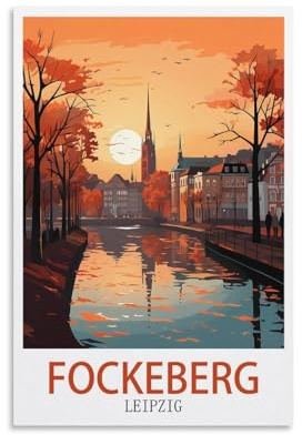 KmoNo Fockeberg Leipzig Vintage-Reiseposter, 40 x 60 cm, Wanddekoration, Gemälde, Leinwand, Wandkunst, Wohnzimmer, Poster, Schlafzimmer