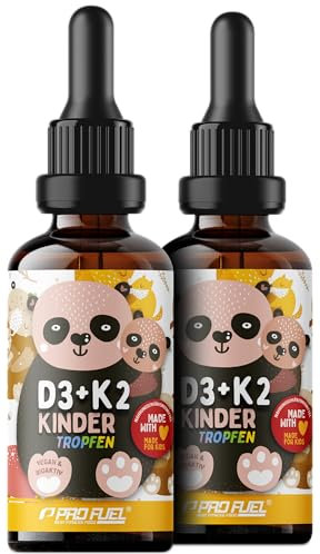 Vitamin D3 + K2 KINDER Tropfen 2000x - mit 650 IE Vitamin D3 vegan + 20 µg bioaktives Vitamin K2 MK7 (Pharmaquinone®) - Immunsystem & Knochen - laborgeprüft mit Zertifikat - 2x30 ml