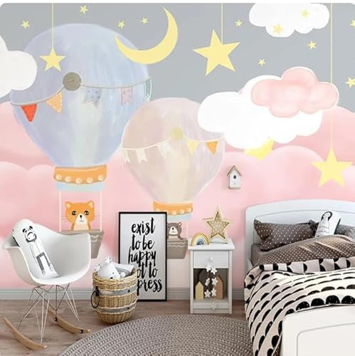 3D Mural Wallpaper Pink Nebula Hot Air Balloon Fresco Bedroom Wallpaper,3D,150x105cm