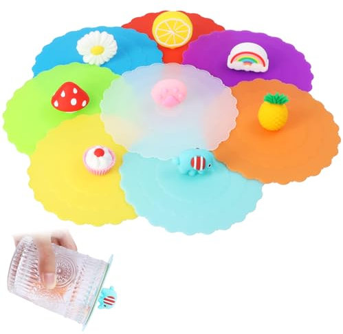 Nivofu,8 Stück Silikon Deckel,Lebensmittelqualität Silikon Glasabdeckung Trinkglas,Wiederverwendbar Anti Staub Silikon Becher Deckel,Auslaufsicherer Tasse Deckel für Kaffee Bierkrug Trinkgläser