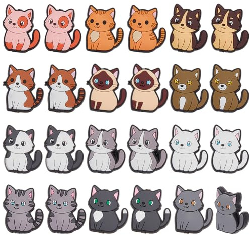 WEBEEDY 24 Stück 12 Styles Katzen Silikon Mittelstück Perlen Tier Silikon Mittelstück Perlen Für Stifte Schlüsselanhänger Herstellung Kreative Cartoon Katze Kätzchen Perlen Für DIY Handwerk Zubehör