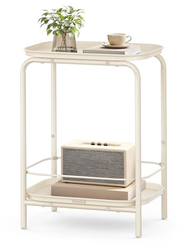 VASAGLE Beistelltisch mit 2 Ebenen, Nachttisch, Sofatisch klein, Couchtisch mit Ablage, modern, für den Innen- und Außenbereich, Wohnzimmer, Schlafzimmer, Balkon, cremeweiß LET243W01