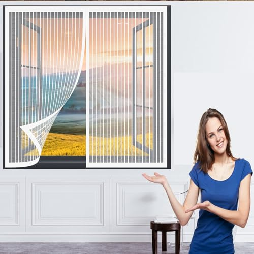 Moustiquaire à Fermeture Aimantée 106 x 84 cm Rideau Anti Mouche Porte Installation Simple Rideau Maille Rideau pour Baie Vitree, Blanc