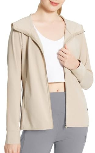 baleaf Women's Waterproof Jacket UV Protection ShirtsWindproof Cycling Hiking Running Hoodie Long Sleeve Khaki L
