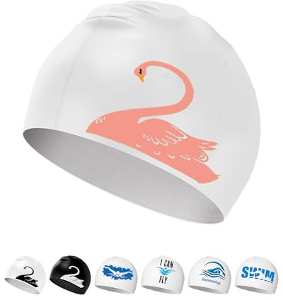 Gorro de Natación - Gorro Piscina Silicona para Mujer Hombre Adulto Adolescentes con Cabello Largo/Corto (Cisne Rosa)