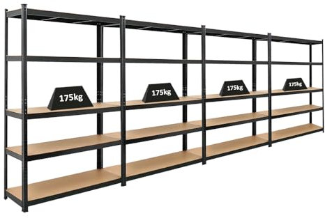 PROREGAL Mega Deal | 4X Schwerlastregal Ragnar | HxBxT 180x120x40cm | Fachlast 175kg | Schwarz | Garagenregal Kellerregal Werkstattregal Lagerregal Steckregal