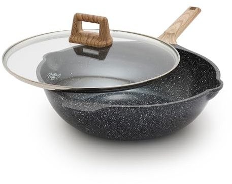 GreenLife Arte 5.1QT Wok, gesunde, keramische Antihaftbeschichtung, induktionsgeeignet, ungiftig, PFAS- und PFOA-frei, All-in-One-Mehrzweck-Kochen, Braten, Kochen, kühl bleiben, gesprenkelt schwarz