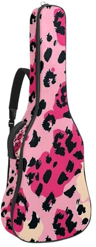 Tasche für Bassgitarre mit rosa-rotem Leopardenmuster, Tasche für Akustikgitarre, 101,6 cm (40 - 41 Zoll), wasserdichte Oxford-E-Gitarre, Gigbag für akustische Konzertgitarre, Ukulele, Rosa / Rot mit