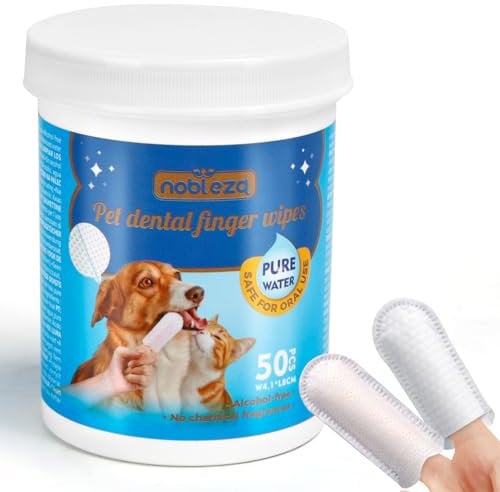 Nobleza Dog Dental Wipes for Teeth Cleaning, Disposable Gentle Dental Care Finger Wipes, Reduce Plaque Tartar, Fresh Breath, Pet Tooth Cleaning Pads for Daily Use and Travel, 50 Counts