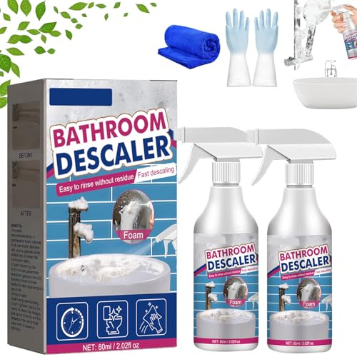 Schiuma anticalcare per bagno, detergente anticalcare per bagno, detergente per schiuma anticalcare per bagno, spray anticalcare per bagno, detergente per macchie ostinate, senza risciacquo (2, pezzi)