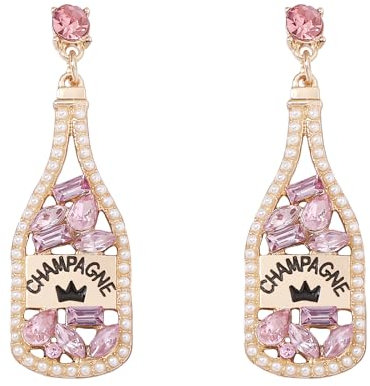 Orecchini in vetro di champagne per le donne scintillanti strass bottiglia di champagne orecchini di cristallo orecchini di champagne orecchini pendenti bicchiere di vino orecchini di Capodanno