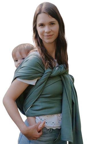 NéoBulle - Écharpe Sergé Brisé - Porte-Bébés Physiologique - Léger et Confortable, en Coton Bio - 100% Fabriqué en France - De 0 à 3-4 Ans - Vert Eucalyptus - 4,10 m