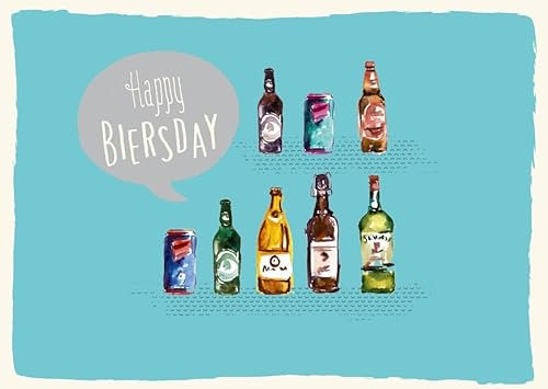 Gutsch Verlag Geburtstagskarte für Bierliebhaber: Lustige Biermotive mit Flaschen und Dosen auf blauem Hintergrund, ideal für Freunde und Familie