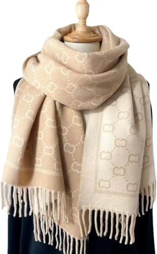 JIAHAOS schal Damen Frauen Simulierte Kaschmirschal Warm Im Winter Lange Dicke Kaschmir Touch Quasten Fashion Colper Checker Schalschalel-Khaki