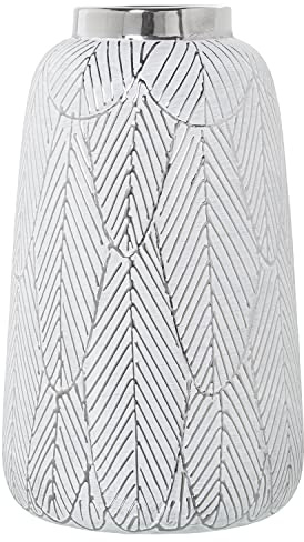 JARRÓN CERÁMICA BLANCO/PLATA °16,5X28CM