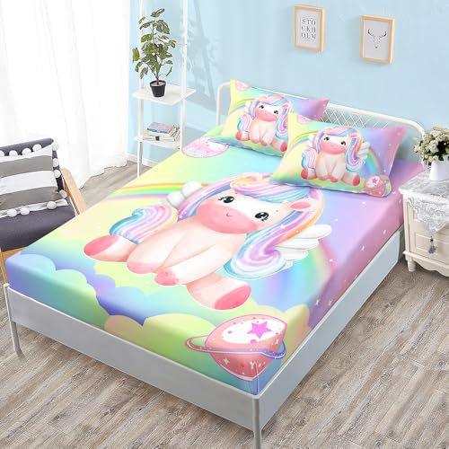 Spannbettlaken 180x200cm Nettes Tier Regenbogen Bettlaken 180x200 Polyester Spannbettlaken 180x200 Betttuch 180x200 Atmungsaktiv Spannleintuch 180x200 Knitterfrei Spannbetttuch 180x200 30cm Tiefe