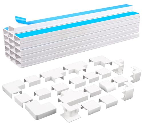 RtottiM Goulotte Passe Cable, 16pcs Goulottes de Câbles Cache Cable TV Mural, Goulotte Cable Autocollante, Cable Management Montage sur Le Mur pour la Gestion des Câbles Maison Bureau-400x30x15mm